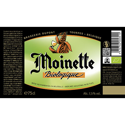 5410702000515 Moinette Bio<sup>1</sup> - 75cl Biologish bier met nagisting in de fles (controle BE-BIO-01) Sticker Front